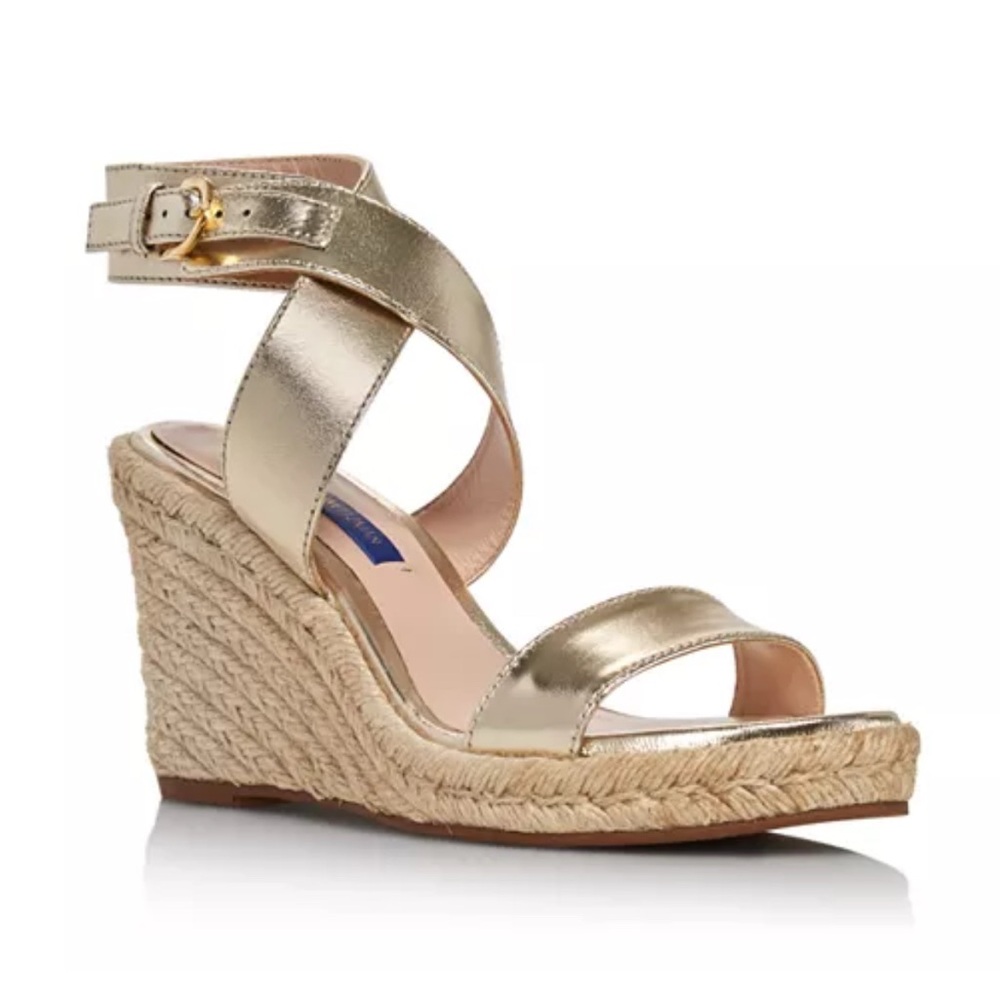 Stuart Weitzman Lexia Gold Espadrille Wedge Sandals - Picture 4 of 4